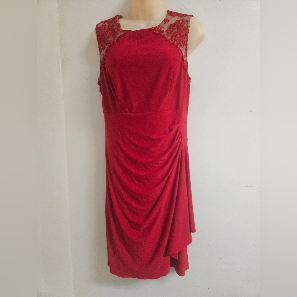 Stenay- Women's Size 10,Red Ruched Asymmetrical Halter Cocktail Dress